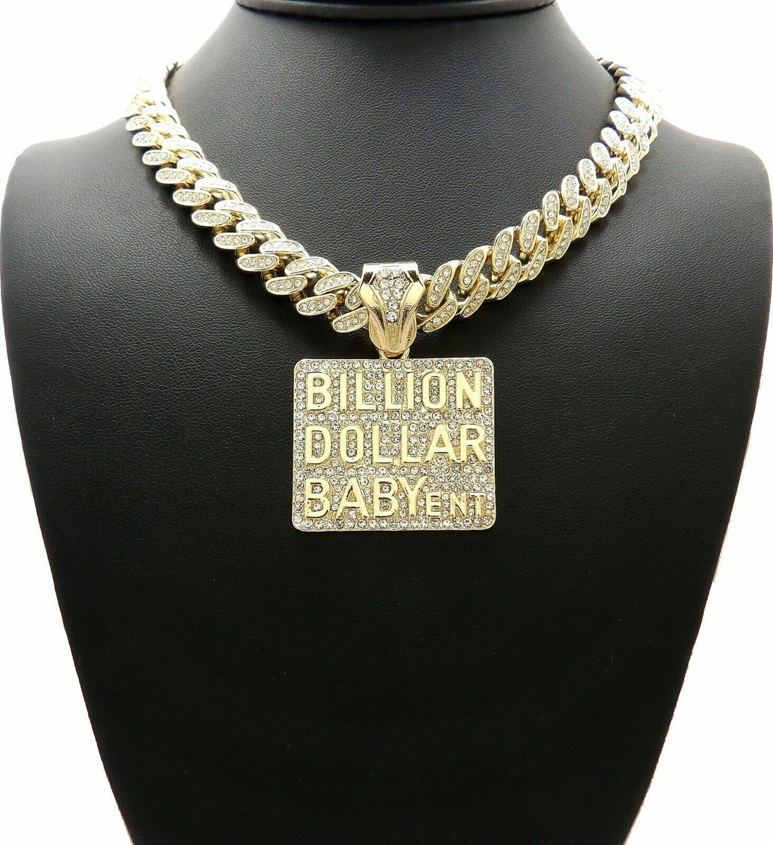 DA BILLION DOLLAR BABY PENDANT LAB DIAMOND GOLD CUBAN LINK CHAIN NECKLACE  HIPHOP