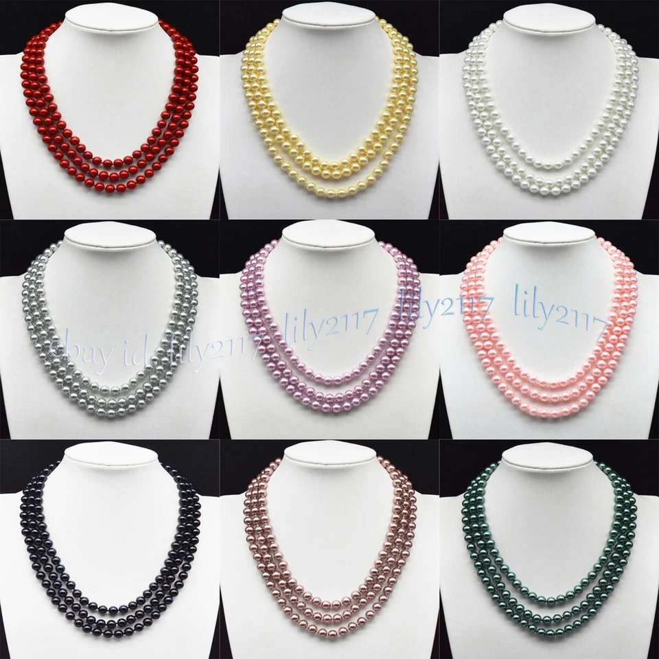 Lote 3 filas de collar de perlas concha de mar del Sur multicolor redondo de 8 mm genuino 17-19"" Foto 3 de 4
