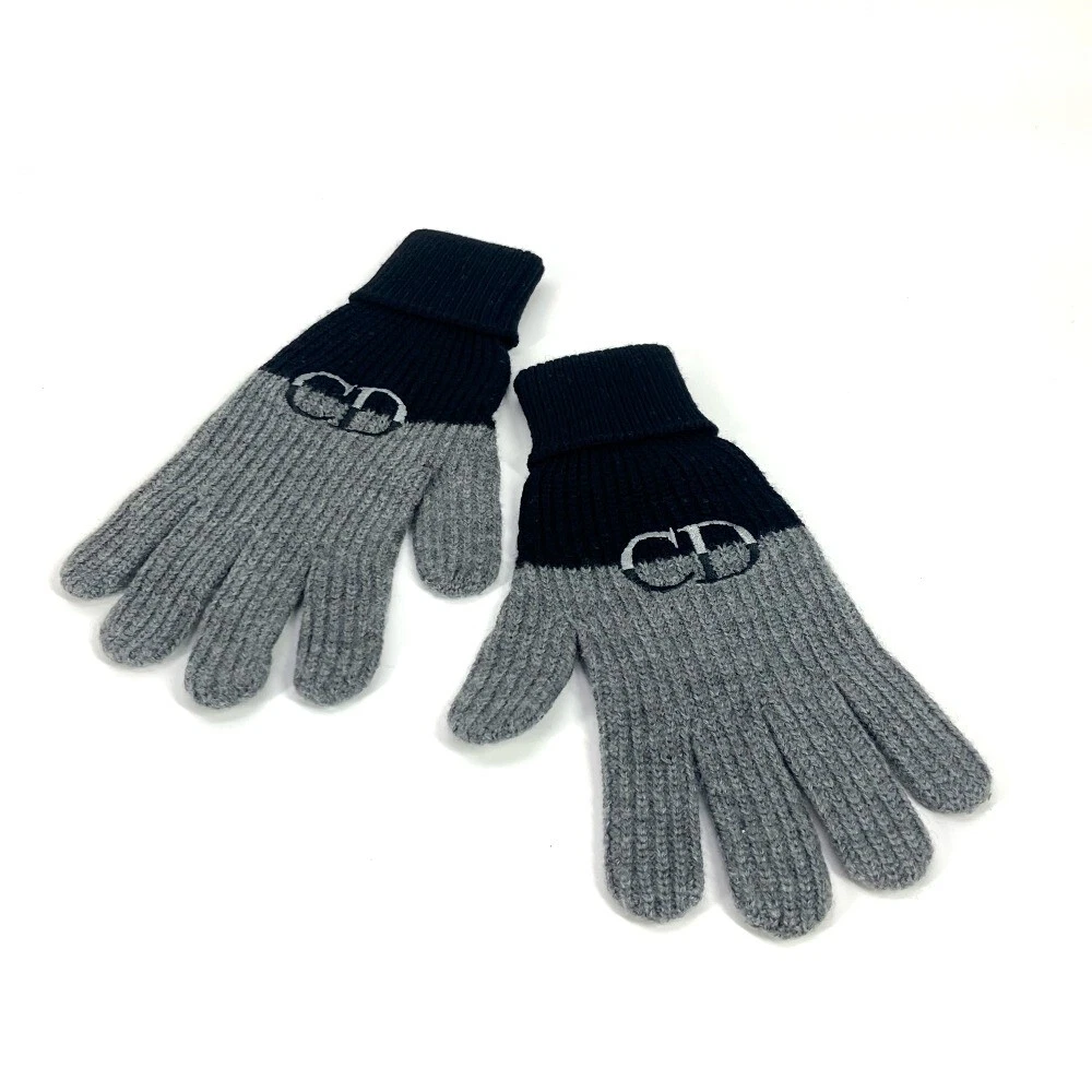 Dior 213MG01AT481 Logo CD Bicolor Accessories gloves wool Black/gray
