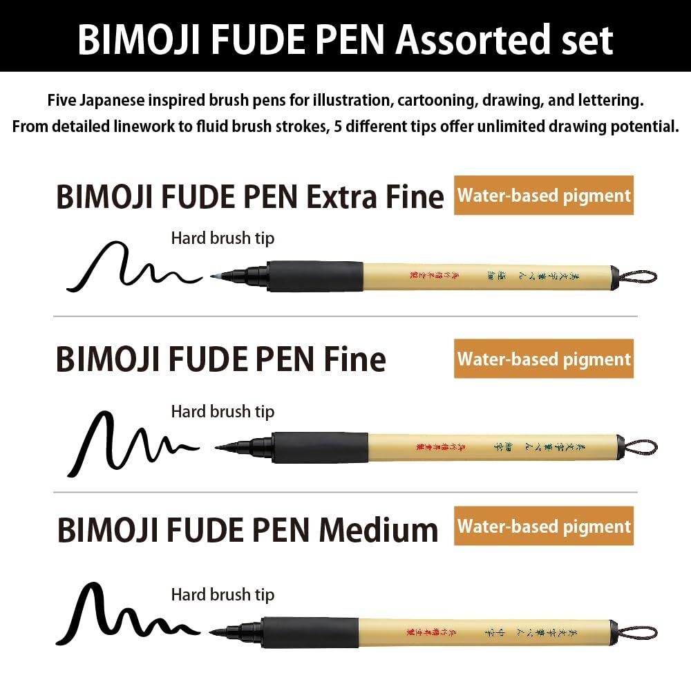 Bimoji Brush Pen Value Set of 5 Extra Fine Medium Broad XT