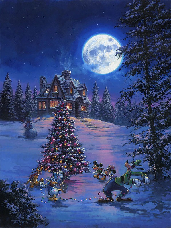 Walt Disney Christmas Fine Art Rodel Gonzalez Signed Lt Ed 195 Winter Lights REG