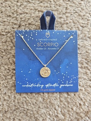 Beloved + Inspired SCORPIO Necklace Zodiac 14k Gold Dipped With Stones NEW