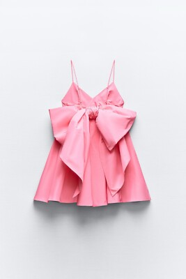 ZARA SS24 SHORT STRAPPY TAFFETA DRESS WITH BOW CHALK PINK