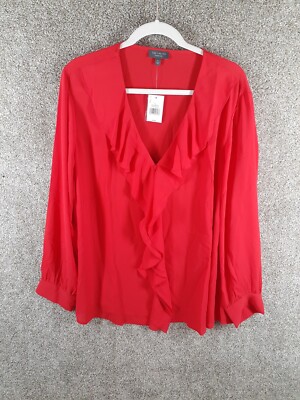The Limited Ruffle Neck Blouse Womens 2X Plus Bright Red Long Sleeve Career NWT