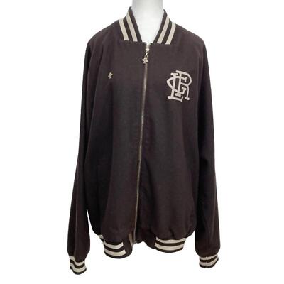 LRG MEN'S BROWN THE NATURAL WOOL BLEND EMBROIDERED VARSITY JACKET - XL