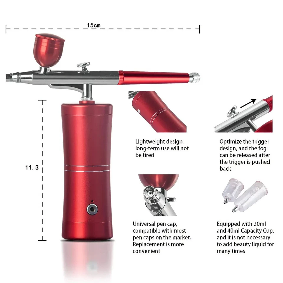 Kit compresor pistola pulverizadora aerógrafo recargable para arte en uñas tatuaje pastel maquillaje Foto 3 de 4