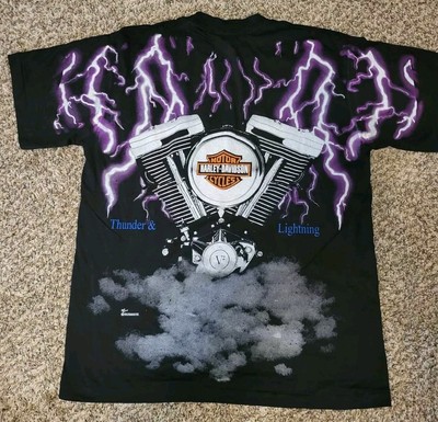 Vintage Harley Davidson T Shirt Thunder And Lightning AOP Mens XL  