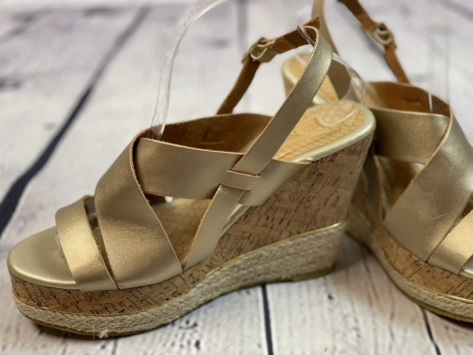 Sandalias de cuña Nature Breeze Oris de cuero sintético dorado corcho plataforma talla 10 Foto 4 de 4