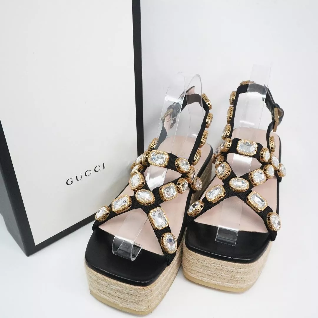Sandales gucci Stone semelle compensée mules escarpins chaussures femme taille EU 38 noir