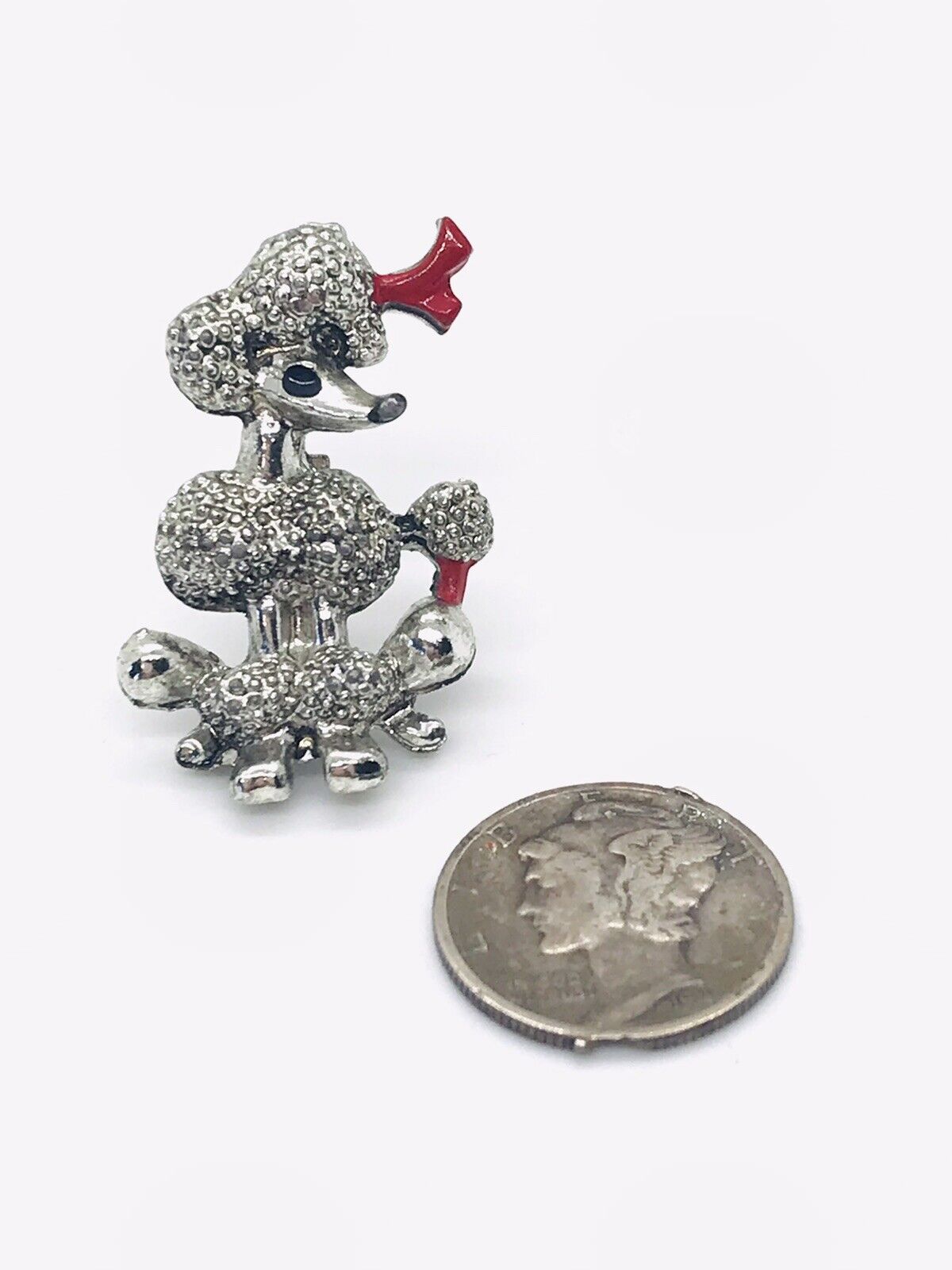 Collectible Vintage Silver Tone Poodle Dog Red Bl… - image 5