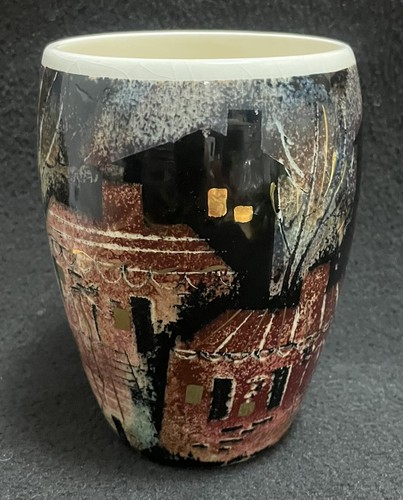Sascha Brastoff Signed Ceramic Vase Decorated with Six Residential Homes - Picture 10 of 14