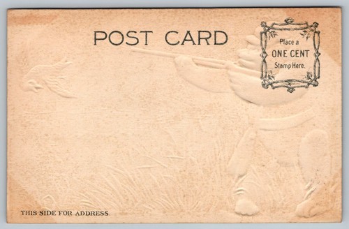 Never Touched Me Anthropomorphic Bear Hunting Duck Postcard Humor Embossed - Picture 2 of 3