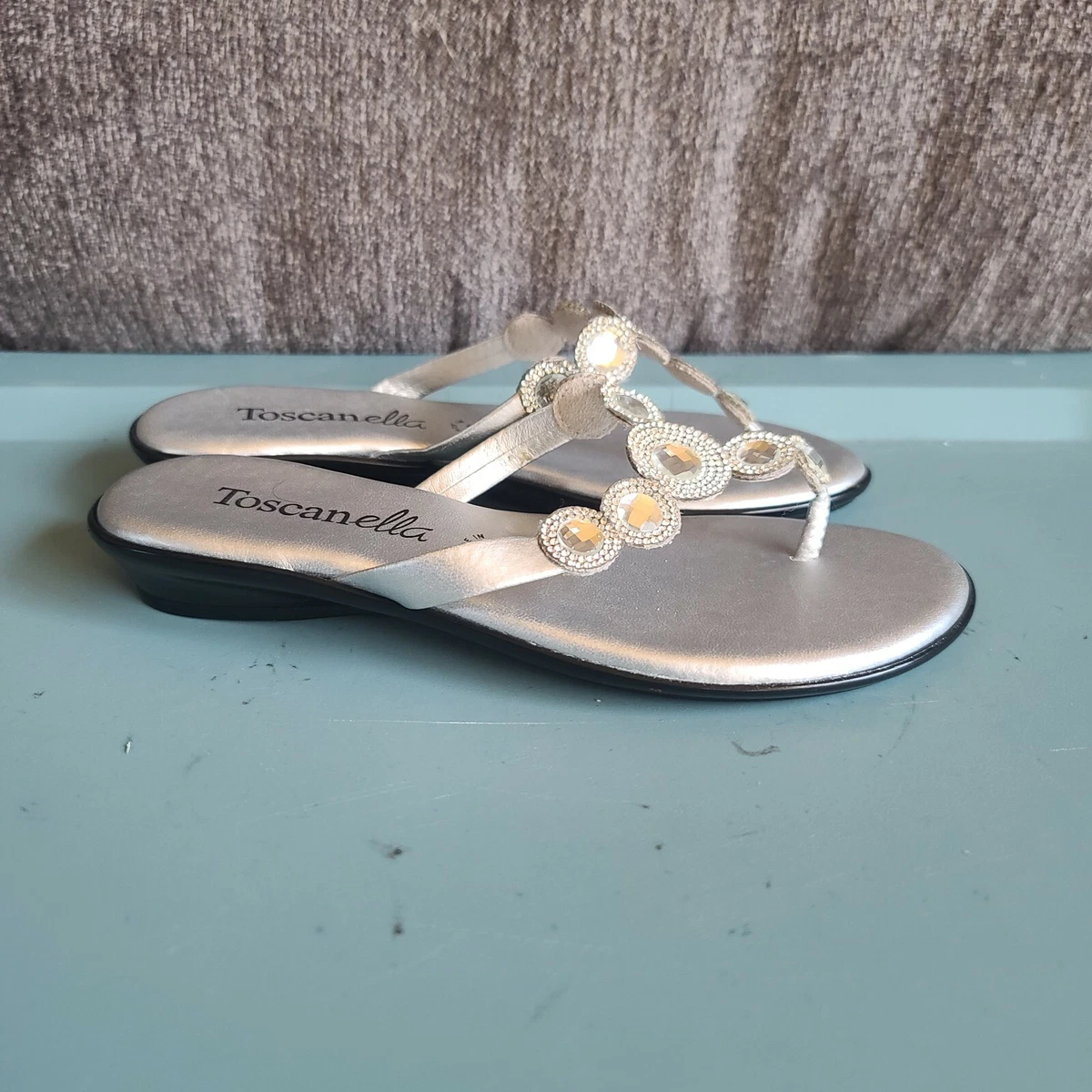 Toscanella Ladies Sandals Size 6 Silver Slip On Thong Flip Flop eBay