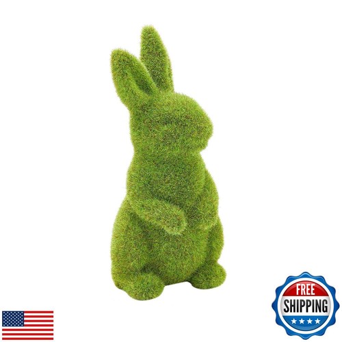 CynynYxy Easter Flocked Bunny Decor, 5.5 Inch Resin Moss Bunnies Spring Decor