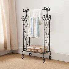Kings Brand Furniture - Black Metal Free Standing Towel Rack Stand with Shelf