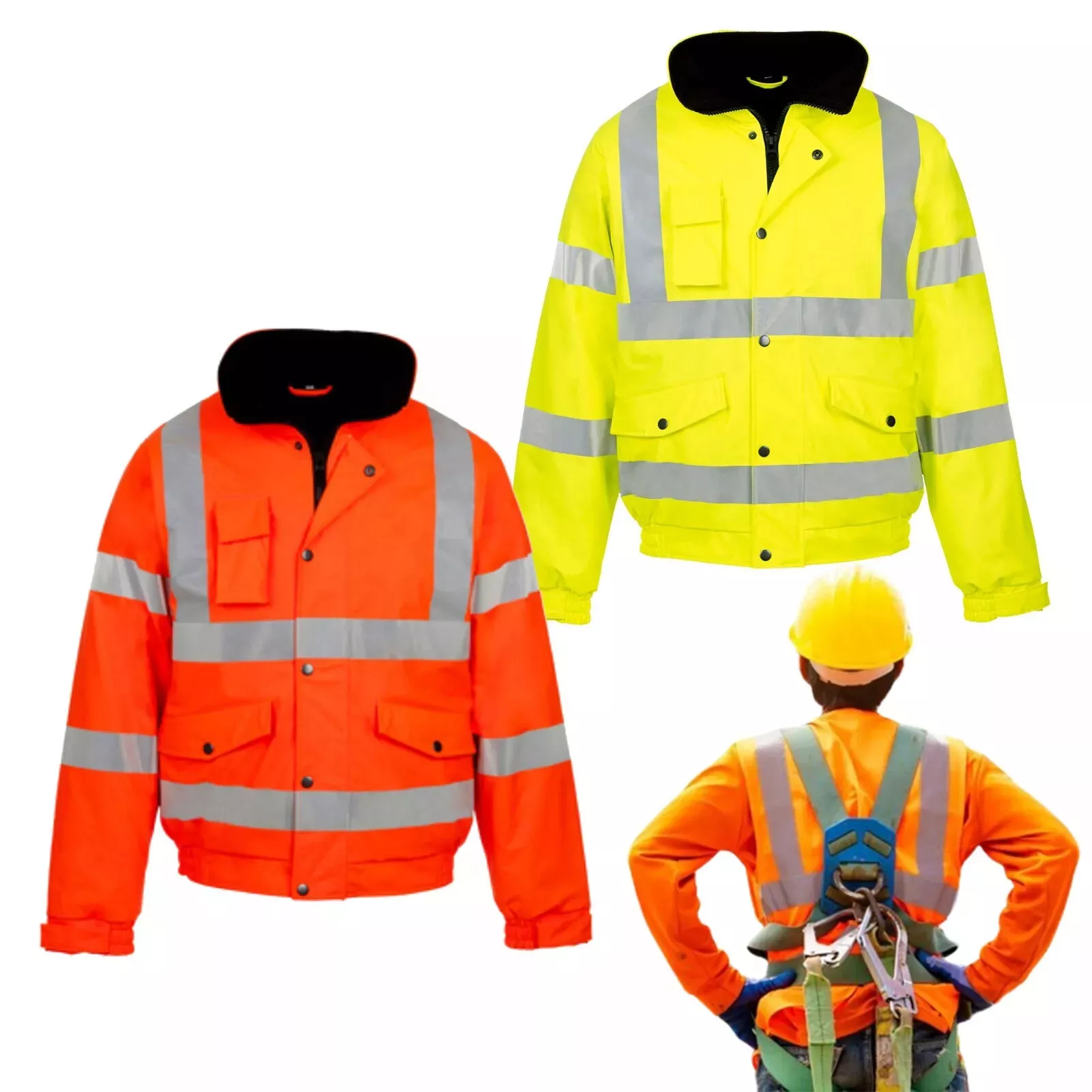 Hi Viz Veste Bomber Sécurité Vêtements de Travail Réfléchissant Imperméable pour Construction