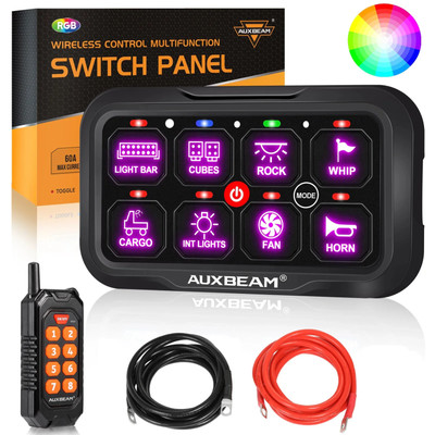 AUXBEAM RGB 8 Gang Switch Panel Remote Control Multifunction+7FT Electric Wire
