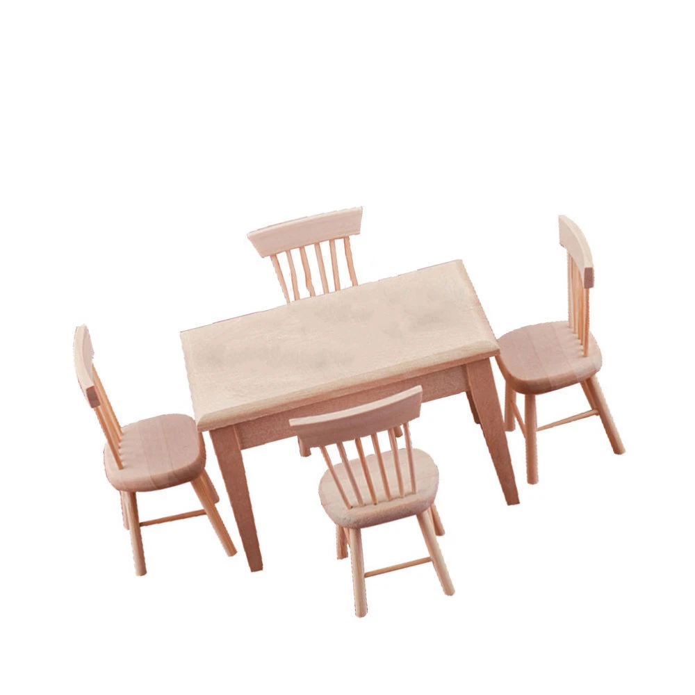 Small Desk Furniture Doll House Desk Chair Tiny Furniture Wood Miniature Table