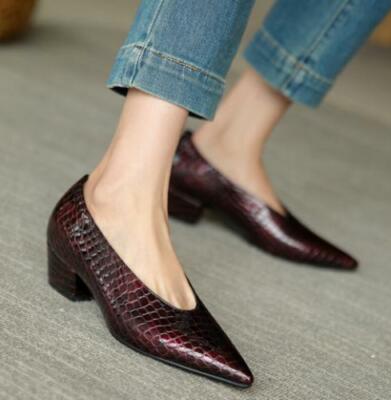 Snakeskin Women's Slip On Pumps Shoes Pointy Toe Formal Shaped