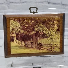 Vintage Wooden Wall Plaque Scenic Forest Country Antique Fence Rustic Decor Mini