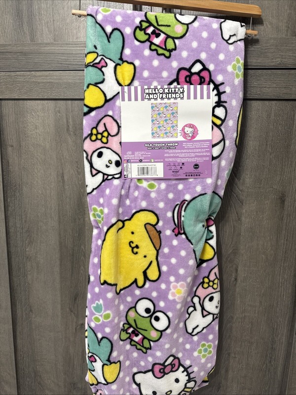New Hello Kitty & Friends Purple Polka Dot Plush 50"x70" Throw Blanket On Hanger
