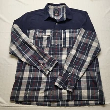 Wrangler ATG Button Up Shirt Mens Large Blue Plaid Long Sleeve Overlay Flannel