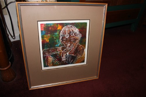 Original Lithograph African Tribal Bushman Signed "Headgear & People" Framed - 第 10/10 張圖片
