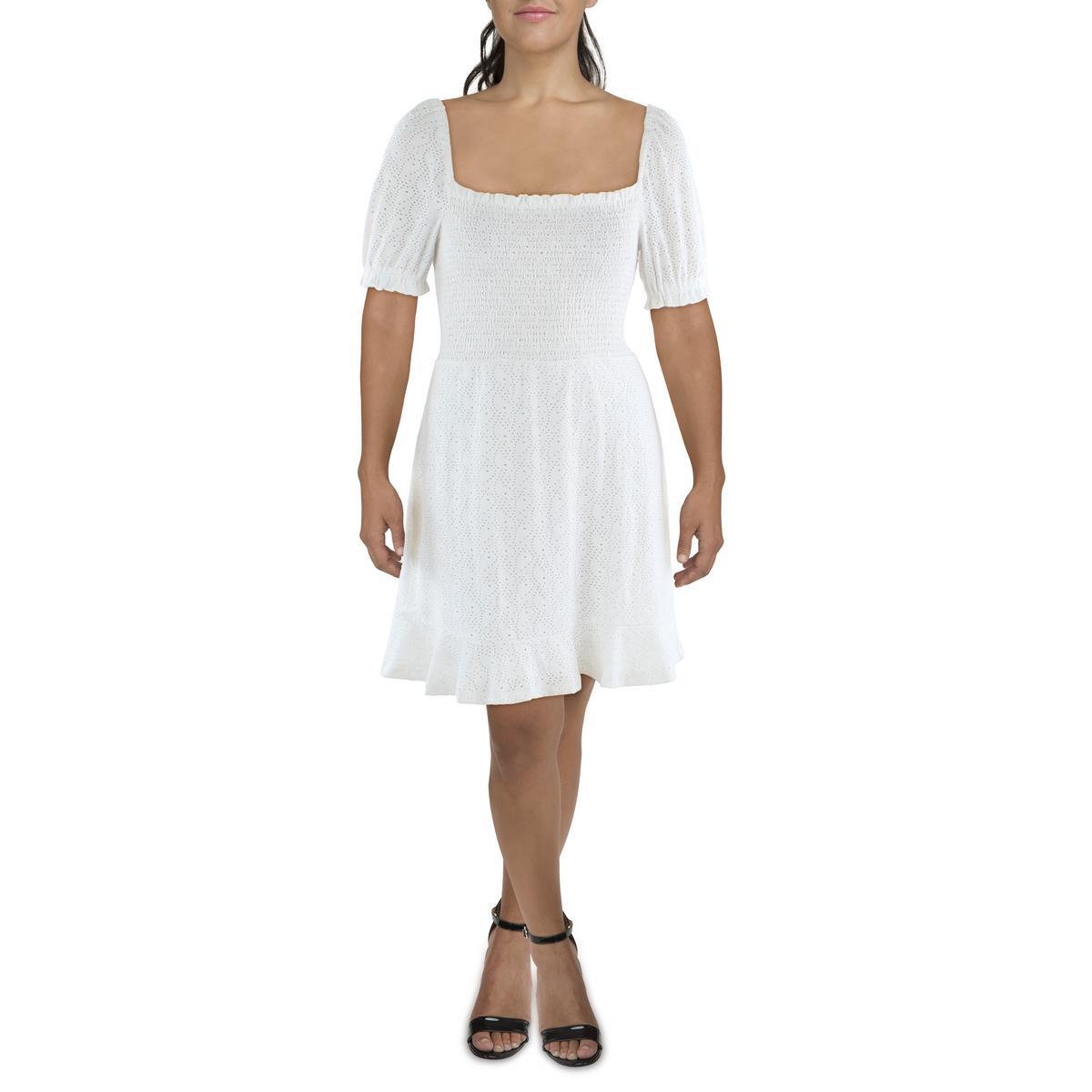 MICHAEL Michael Kors Женское белое короткое мини-платье в крестьянском стиле с петельками L BHFO 7767