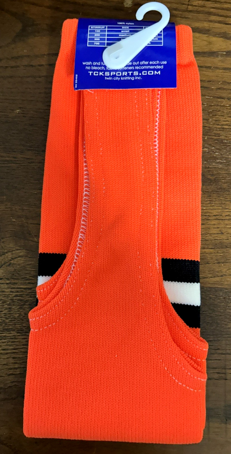 TCK Baseball Stirrup Socks Large 300 Orange Black White Striped USA Made NWT