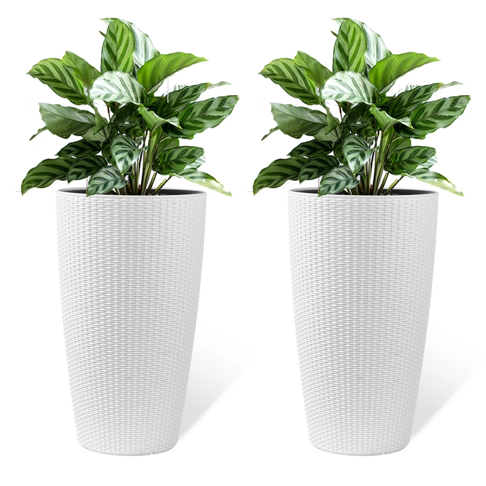 Set of 2 Faux Rattan Tall Planters Outdoor Indoor Large Planters,Patio(22 inch ) - Image 2 of 4