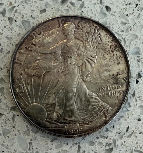 1999 American Eagle 1 oz Fine Silver Dollar - Toning Toned Bullion Ounce - H133