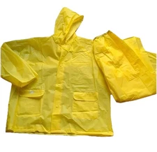Rain Suit Hooded Jacket Pant Set Lightweight Yellow Men’s Size Large New