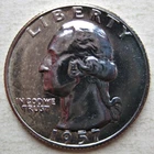PROOF US 1957 WASHINGTON HEAD 90% SILVER QUARTER COIN (KM# 164)