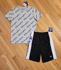 NEW Champion Youth Big Boy T-shirt Short Set, Gray/Black YM