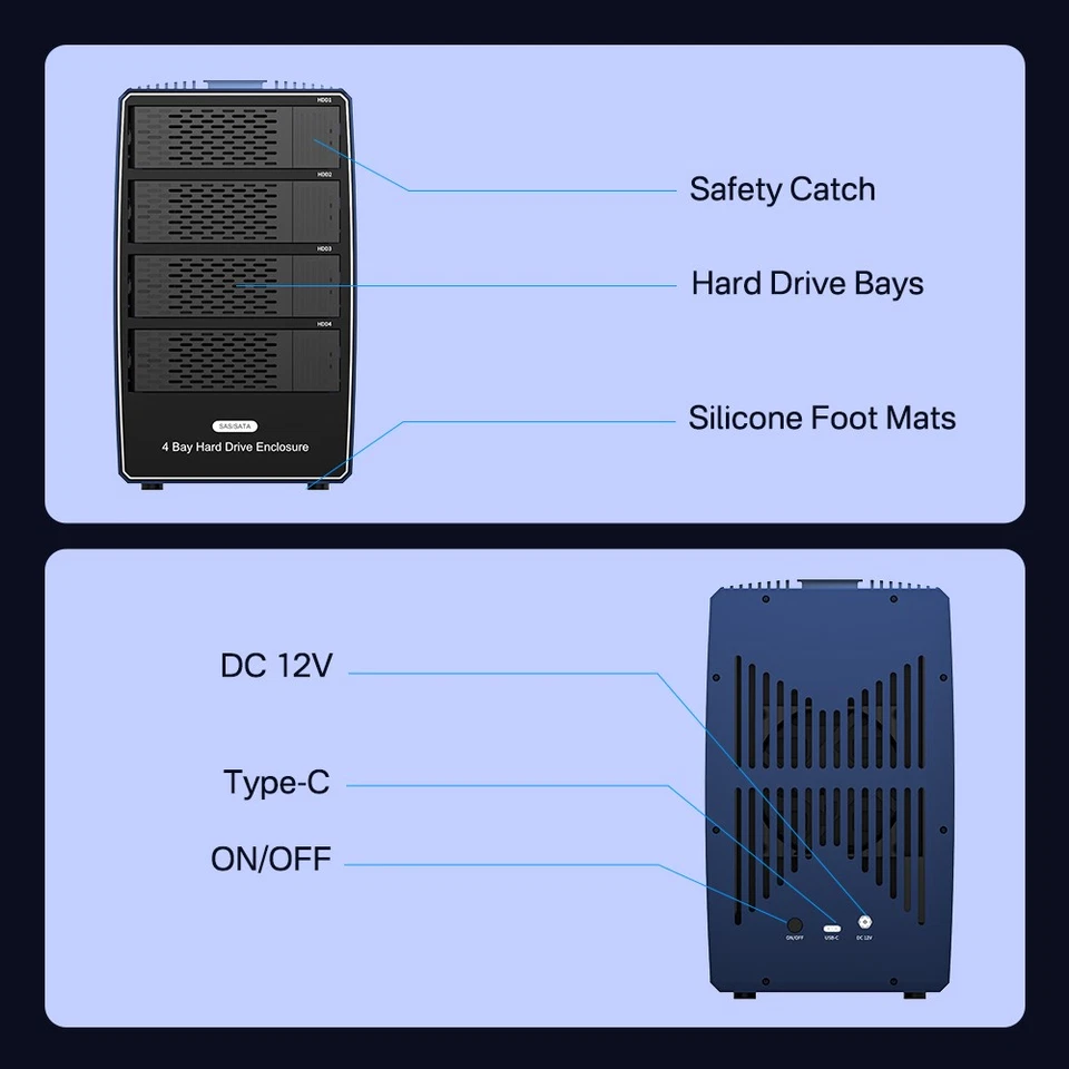 Acasis 4 Bay 2.5/3.5 Inch SAS/SATA to USB 3.0 Hard Drive HDD/SSD Enclosure - Image 3 of 4