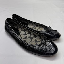COACH Odella Black Patent Leather Ballet Flats Bow Womens Sz 8.5M