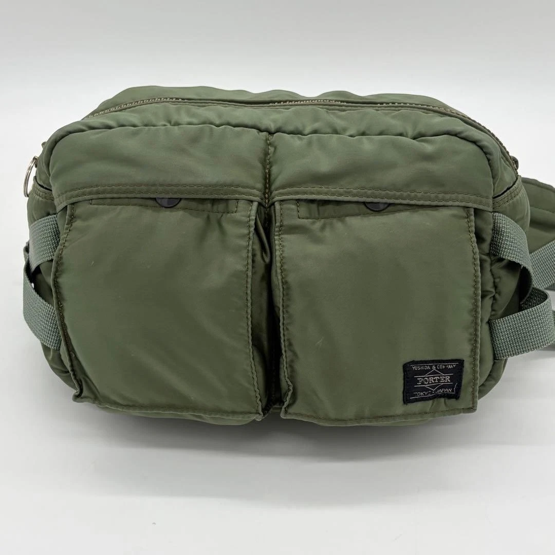 PORTER Yoshida TANKER Hüfttasche Salbeigrün Nylon Orange Futter Japan