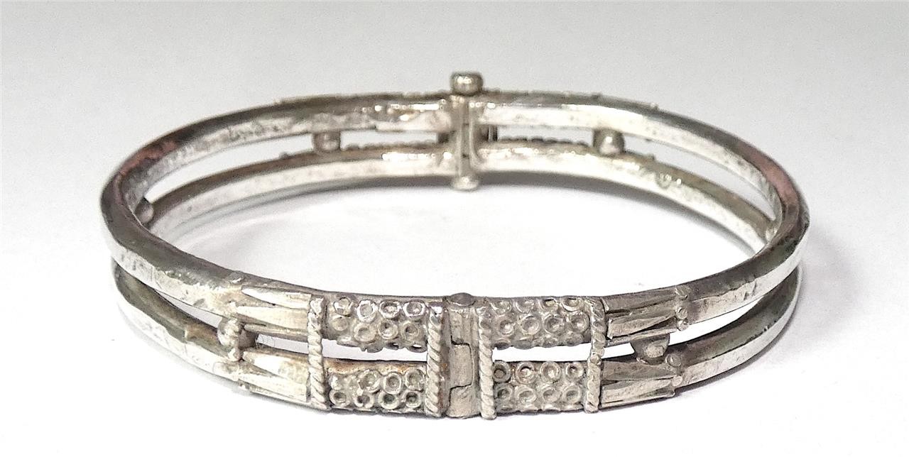 Antique Ethnic Solid Silver Bangle Bracelet With … - image 6