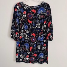 Old Navy Floral Dress Small Black Red Blue Boho 3/4 Sleeve Rayon Women’s