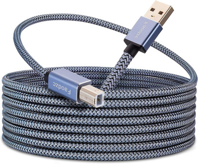 25 Ft Printer Cable, Nylon Braided USB 2.0 Type a to B Cord, High-Speed 480Mbps