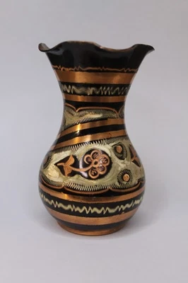 Vase Turquie GÜLİSTAN Cuivre Émaillé Noir Vintage Décoration Orientale - Photo 1/4