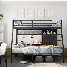 XINBEDEU Metal Bunk Bed with Desk & Storage, Modern Double Decker Bed Frame