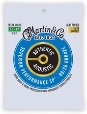 Authentic Acoustic Guitar Strings, Superior Performance Extra Light 10-47 80/20 