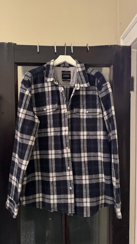 prAna Men's XL Organic Cotton Slim Fit Heavyweight Button-Up Flannel Shirt