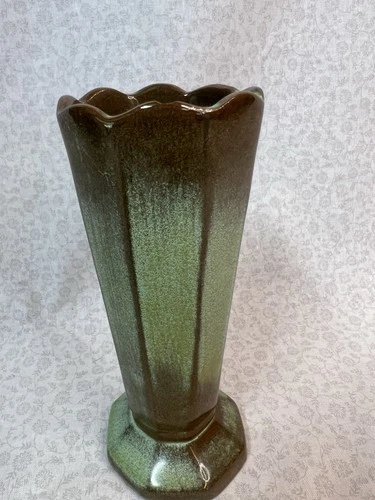 Vintage Frankoma Pottery Bud Octagonal Desert Green & Brown Vase 1940's🌺