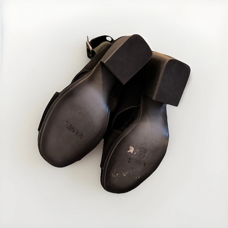 RARO VANELI Negro Gamuza Cuero Correa Bomba Sandalia Puntera Abierta Zapatos 7.5 Foto 4 de 4