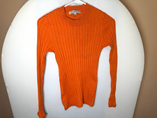 LOFT Orange Rib-Knit Crew Neck Long Sleeve Pullover Sweater Women  s S