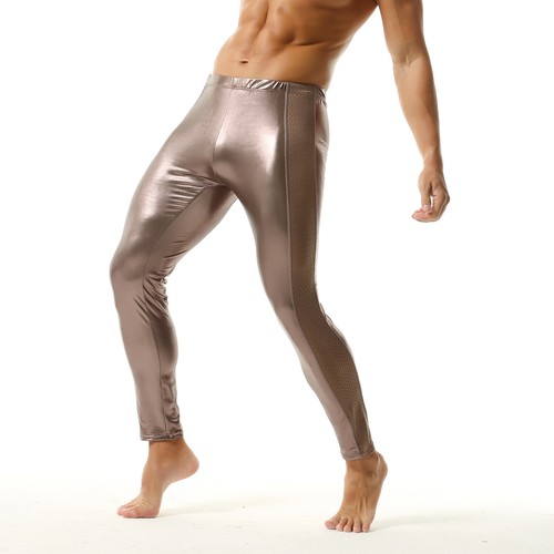Men Pants Stretchy Sweatpants Slim Fit Trousers Fashion Tights Sexy Bottoms PU - Picture 40 of 66