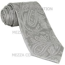 New Vesuvio Napoli polyester Men's necktie paisley wedding formal prom Silver