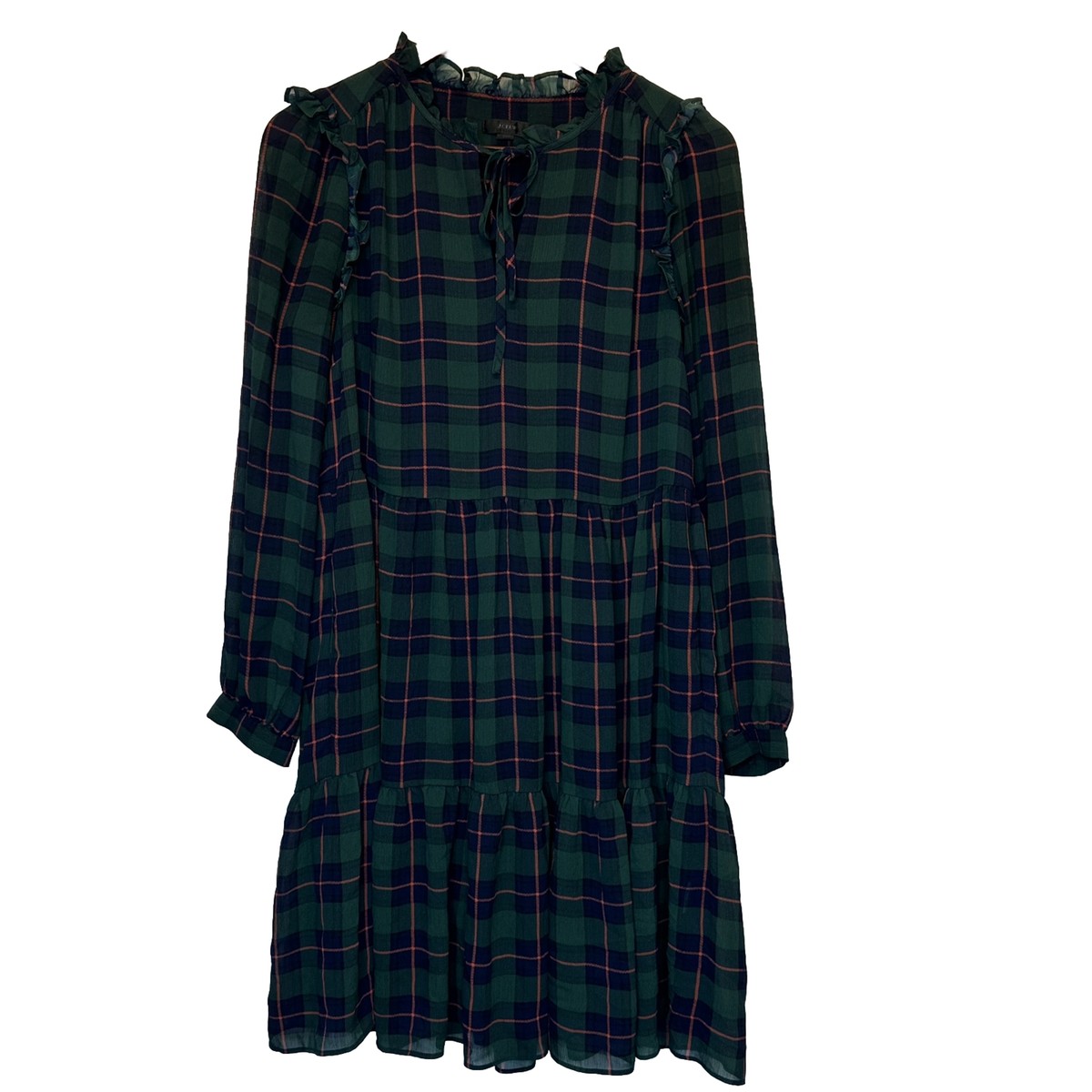 Red J Crew Black Watch Plaid Dress J Crew NWT Cinched Smocked Waist  Glendale Dress Green